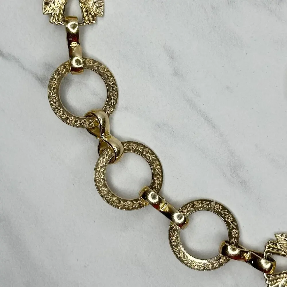 Lightweight Textured Gold Chain Link Belt XS/S Leaf Detail Adjustable ✨